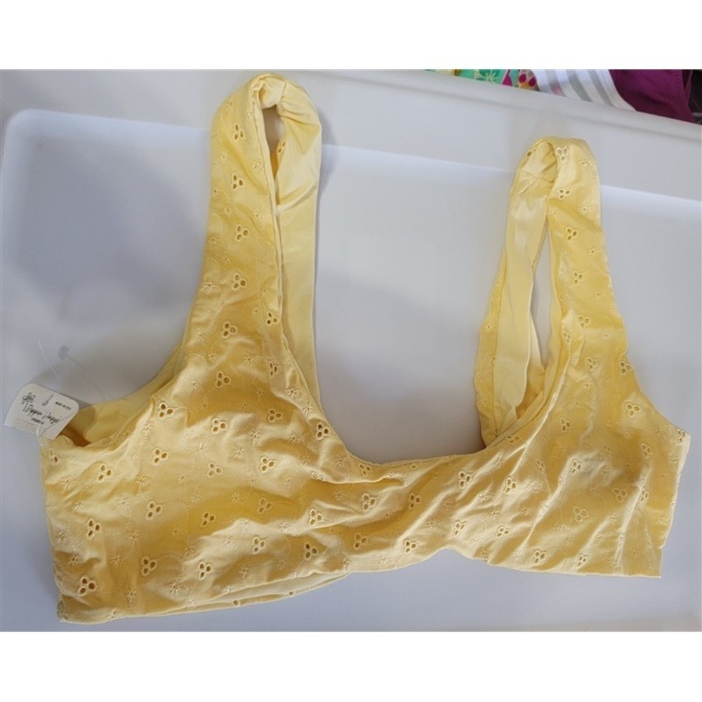 NWT Dippin' Daisy's 1X Muse Knotted Bikini Top Yellow Eyelet 115919 - Picture 3 of 5